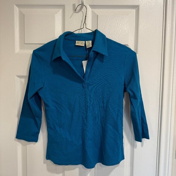 Vintage St. Johns Bay Teal Knit Collared Top, Petite Small NWT - Picture 1 of 5